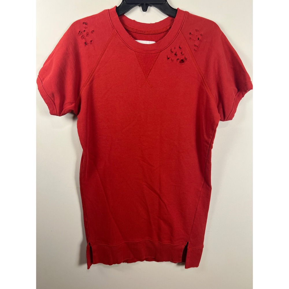 PISTOLA Red Short Sleeve Distressed Sweatshirt Top Womens XS